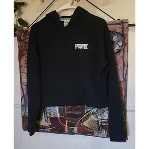 Victoria Secret Pink Black Fleece Hood Pullover Hoodie S/P